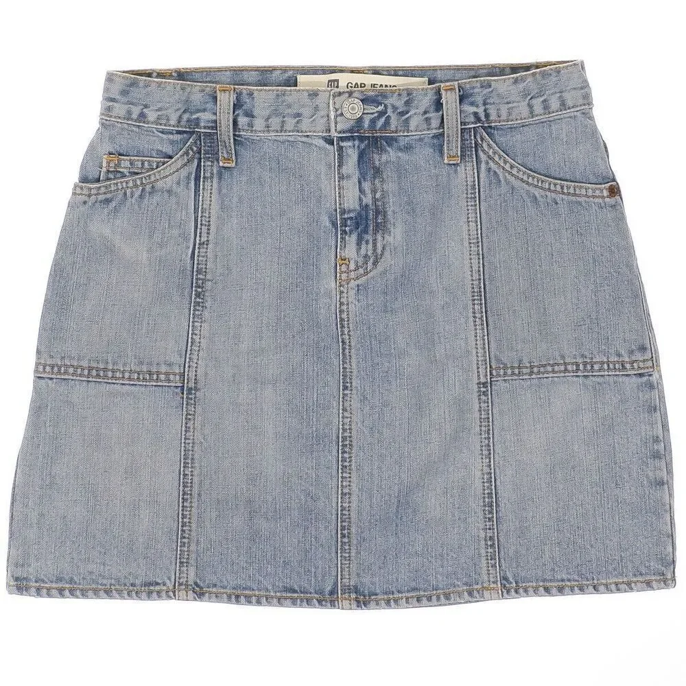 Y2K Gap Denim Skirt Womens Size 2 28x16 Blue A-Line Pockets Cotton Spring 04’